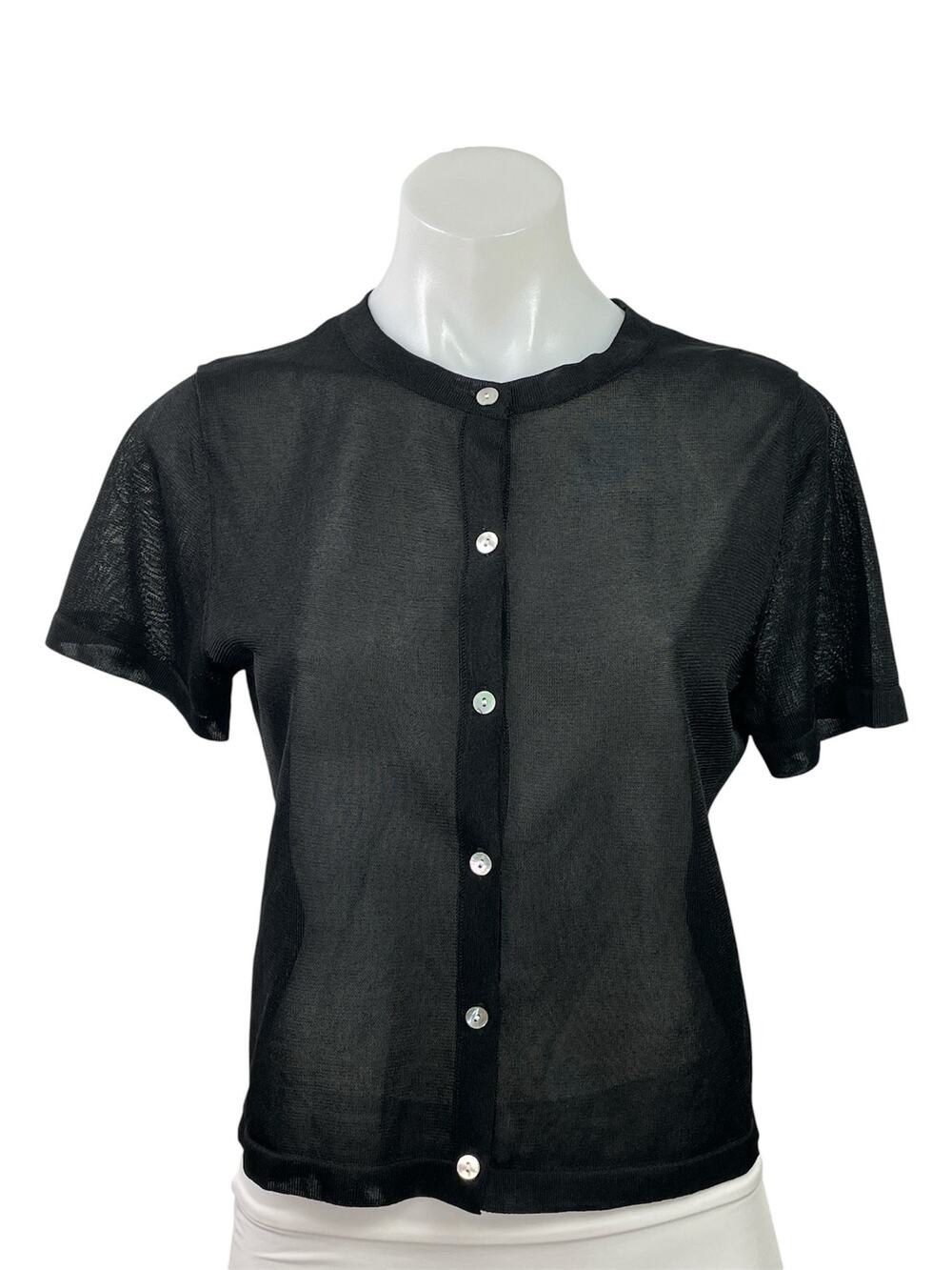 Zara Women's Black Short Sleeve Sheer Mesh Button Down Blouse Shirt Top Size M